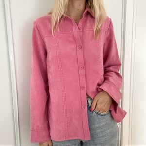 Pink faux suede button up